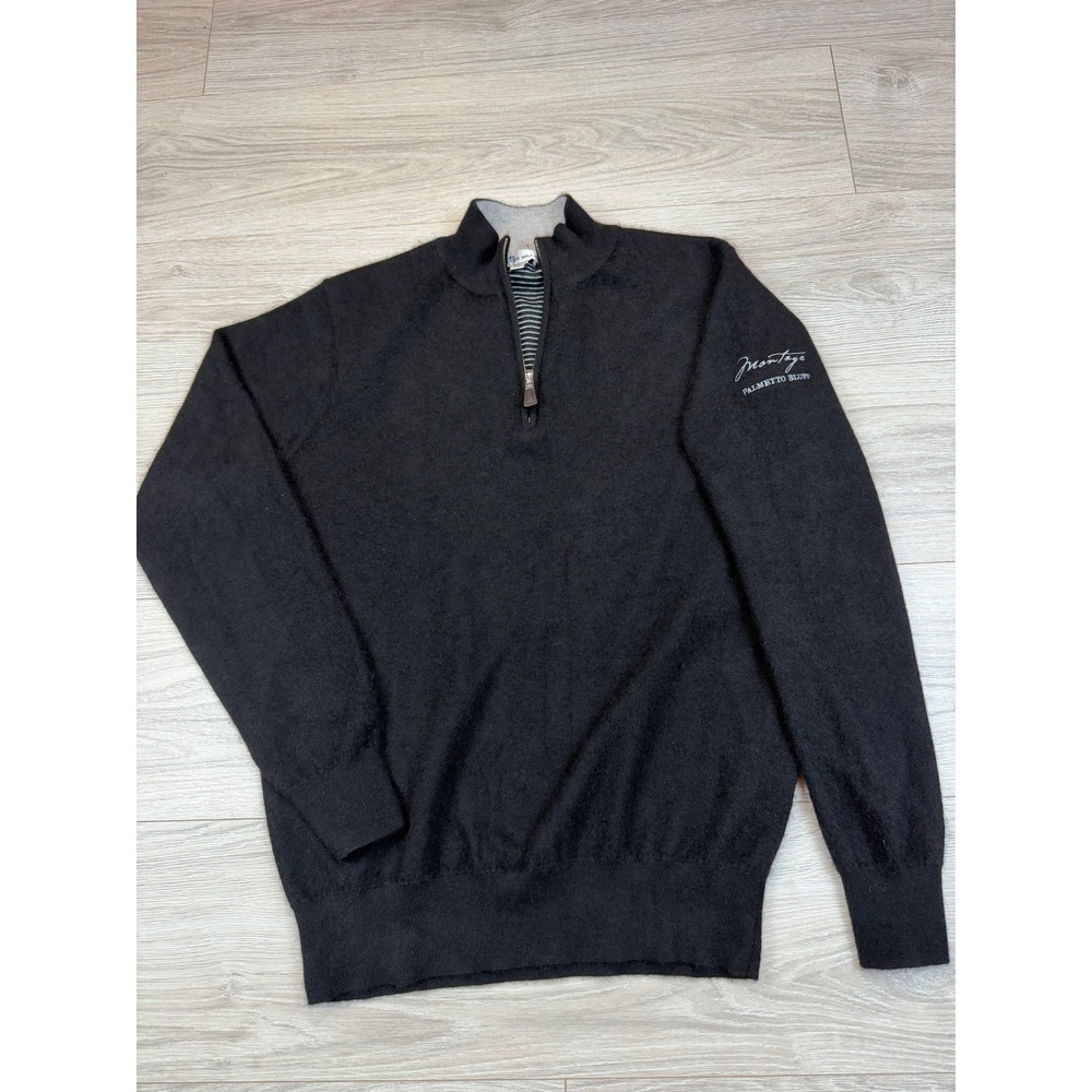 Peter Millar Black Cashmere Blend 1/4 Zip Sweater Montage Palmetto Bluff‎ Size M